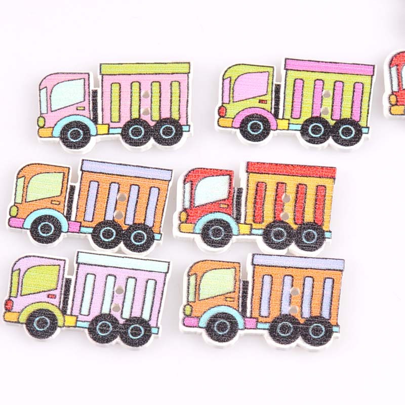 AliExpress eBay best selling wooden buttons cartoon vehicle shape printing buckle environmental protection children's toy buckle