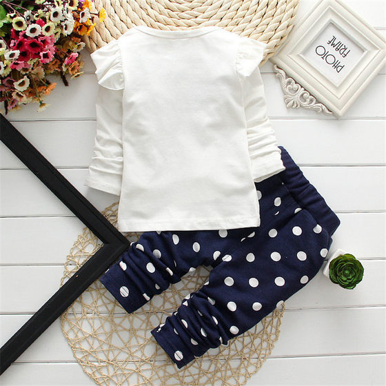 2023 Minnie girls Minnie polka dot set children's long sleeve two-piece set a generation of hair