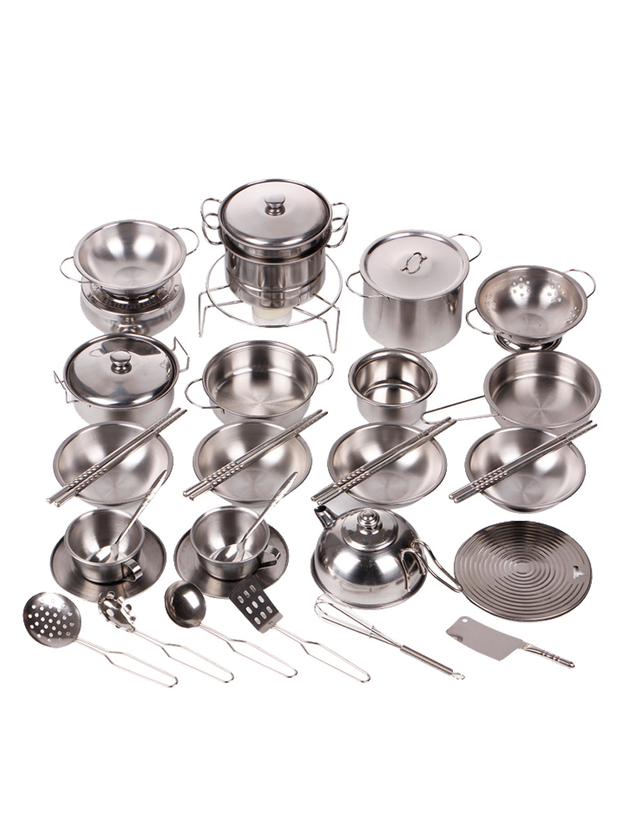 Children's Stainless Steel Kitchenware Baby Cooking and Cooking Doll's Girl's Play Kitchen Toy Set