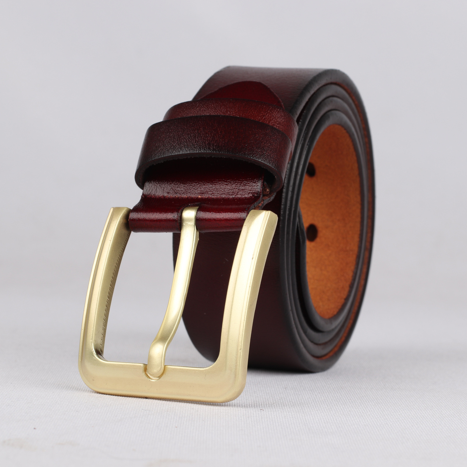 High-grade imitation copper buckle full leather belt men's extended fat fat two-layer leather retro pin buckle men's leather