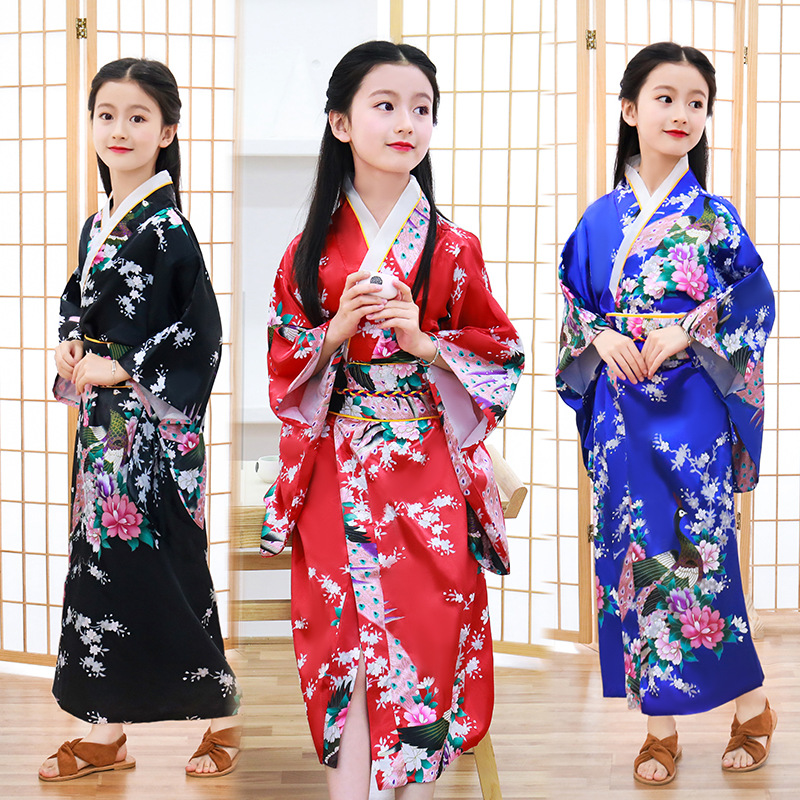 Spring and summer new children's kimono Japanese bathrobe girls princess dress performance clothes cute bow sweat dress wholesale