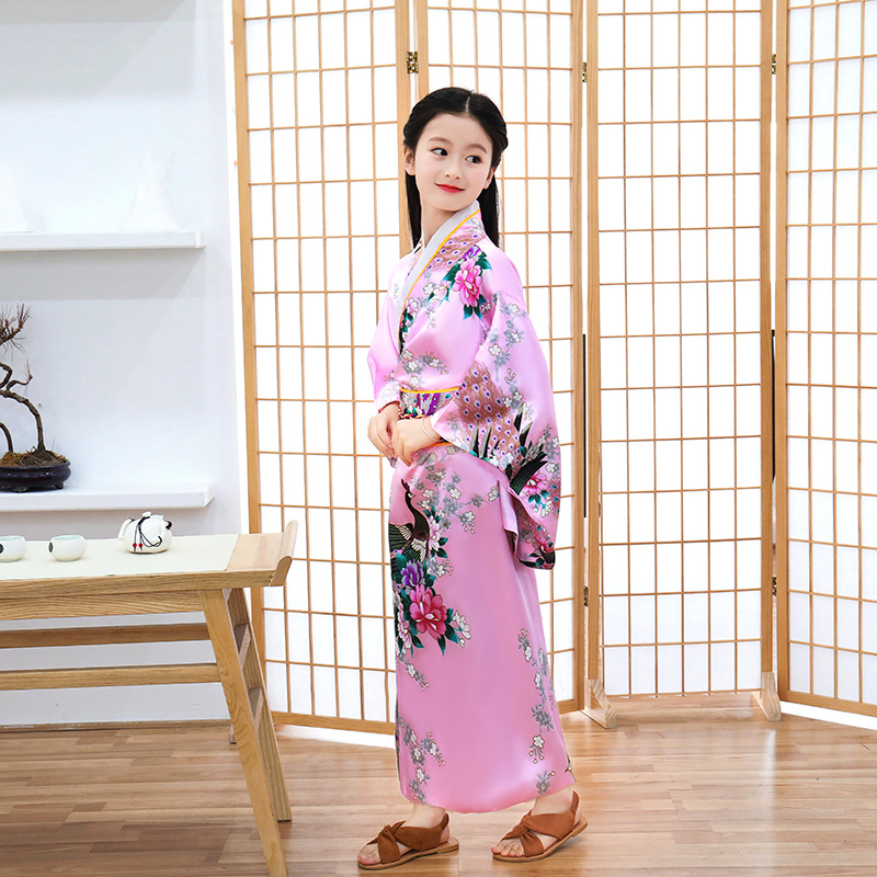 Spring and summer new children's kimono Japanese bathrobe girls princess dress performance clothes cute bow sweat dress wholesale