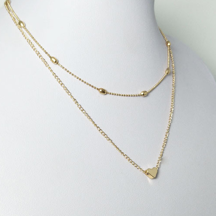 Europe and the United States cross-border jewelry simple fashion women's necklace copper double peach heart multi-layer clavicle necklace sweater chain wholesale