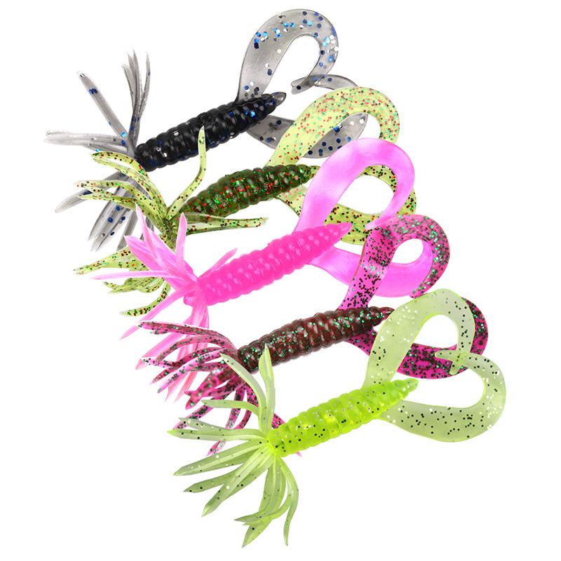 Wei and umbrella bionic soft maggot 7cm1.8g double tail flower head with lead head hook set boxed Luya soft bait wholesale