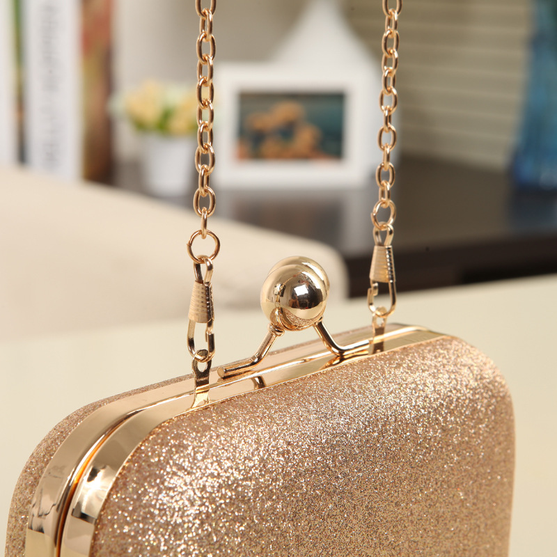 Cross-border hot 2024 glitter evening dinner bag clip box bag Women's Mini chain shoulder messenger bag