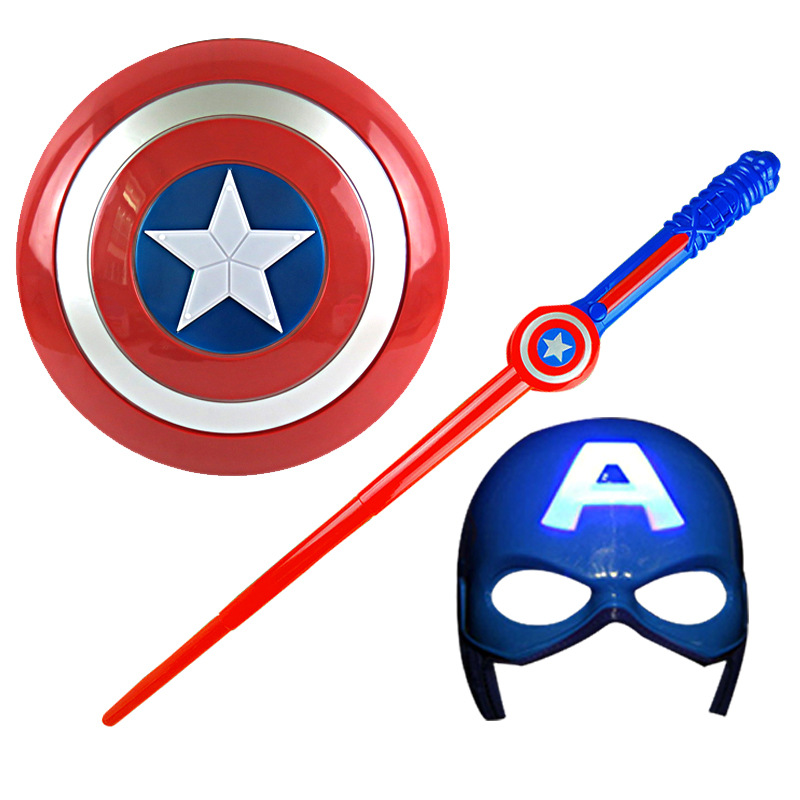 Captain America Shield Toy Children Luminous Mask Sound and Light Sword Cloak Children's Day Performance cosp Clothes Set