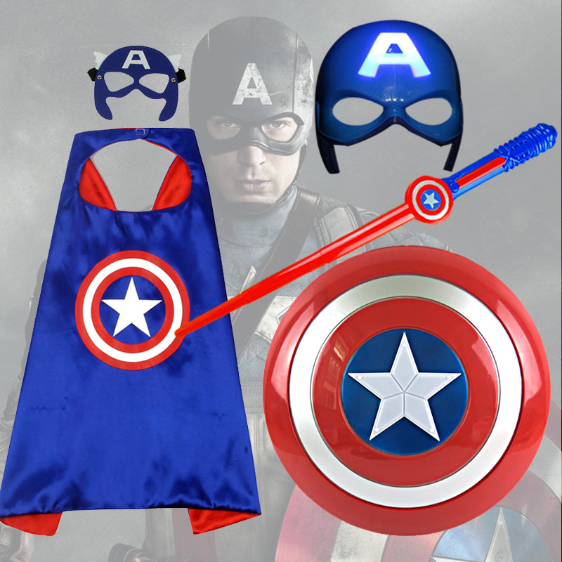 Captain America Shield Toy Children Luminous Mask Sound and Light Sword Cloak Children's Day Performance cosp Clothes Set