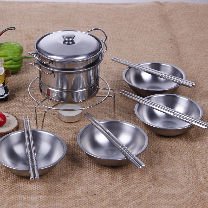 Children's Stainless Steel Kitchenware Baby Cooking and Cooking Doll's Girl's Play Kitchen Toy Set