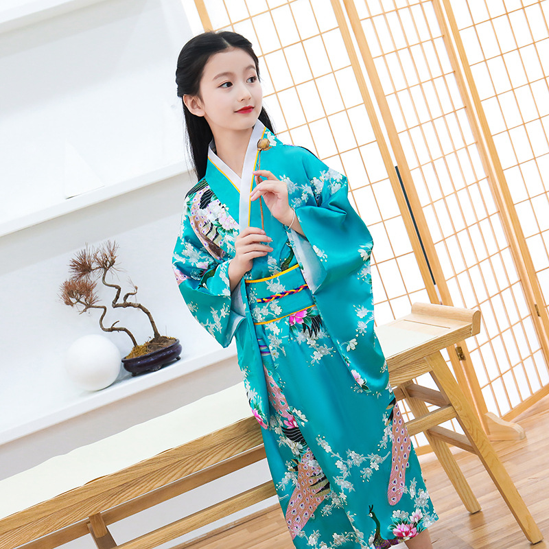 Spring and summer new children's kimono Japanese bathrobe girls princess dress performance clothes cute bow sweat dress wholesale