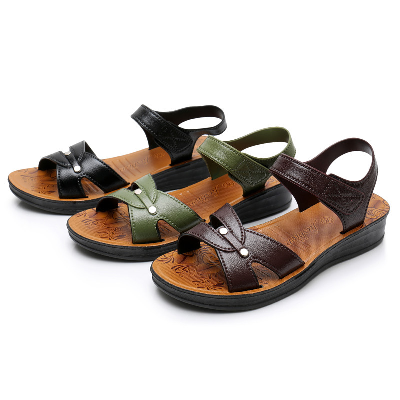 Mom's Sandals Women's Casual Flat Non-Slip Chunky Heel Sandals for Middle-Aged and Elderly Outfit Fashionable Sandals for Elderly Summer Shoes
