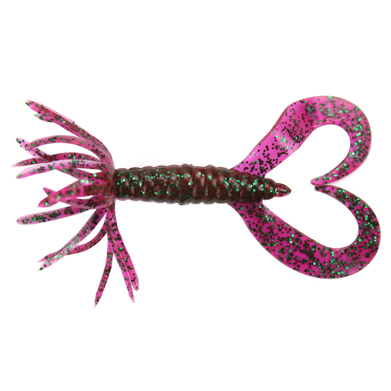 Wei and umbrella bionic soft maggot 7cm1.8g double tail flower head with lead head hook set boxed Luya soft bait wholesale