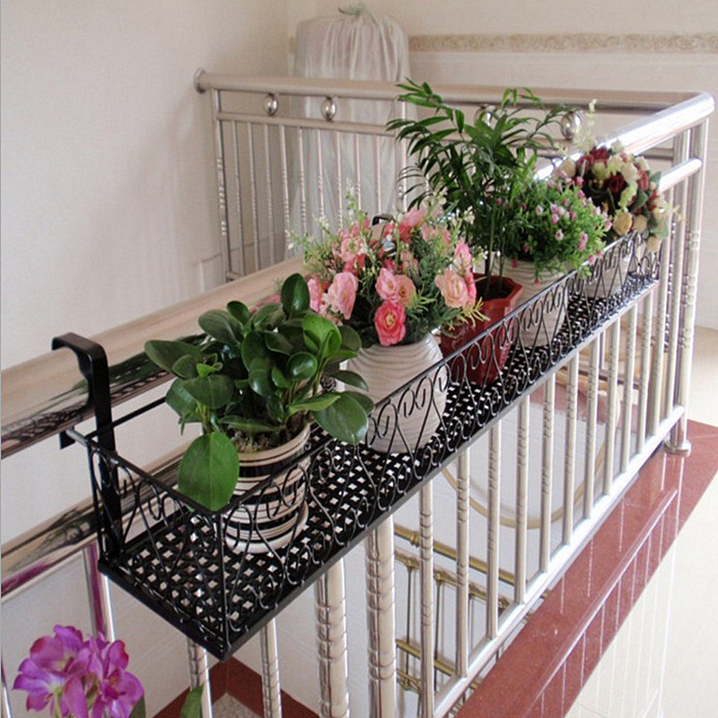 Wrought iron outdoor flower stand balcony potted plant hanging flower stand hanging plant pot stand window sill green railing flower stand