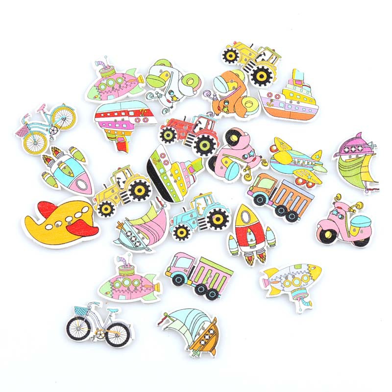 AliExpress eBay best selling wooden buttons cartoon vehicle shape printing buckle environmental protection children's toy buckle
