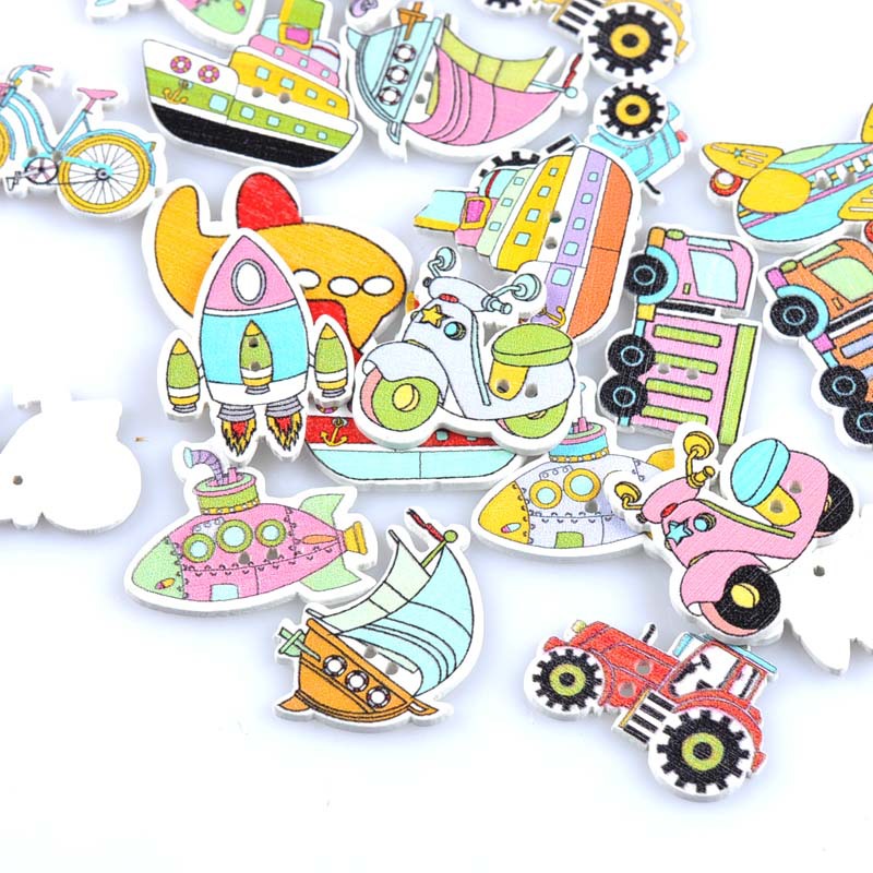 AliExpress eBay best selling wooden buttons cartoon vehicle shape printing buckle environmental protection children's toy buckle