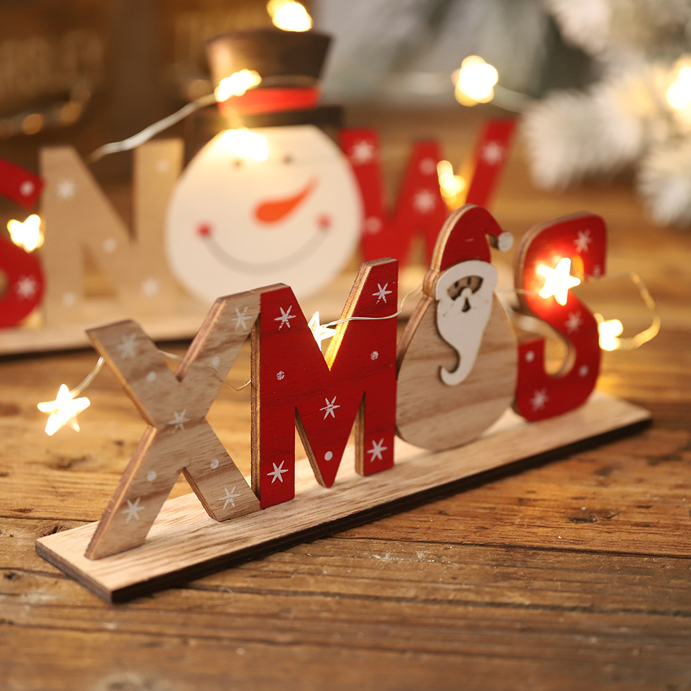 Haube Christmas New Festival Decorations Wooden Letter Ornaments Desktop Creative Printing Ornaments Foreign Trade Hot Sale
