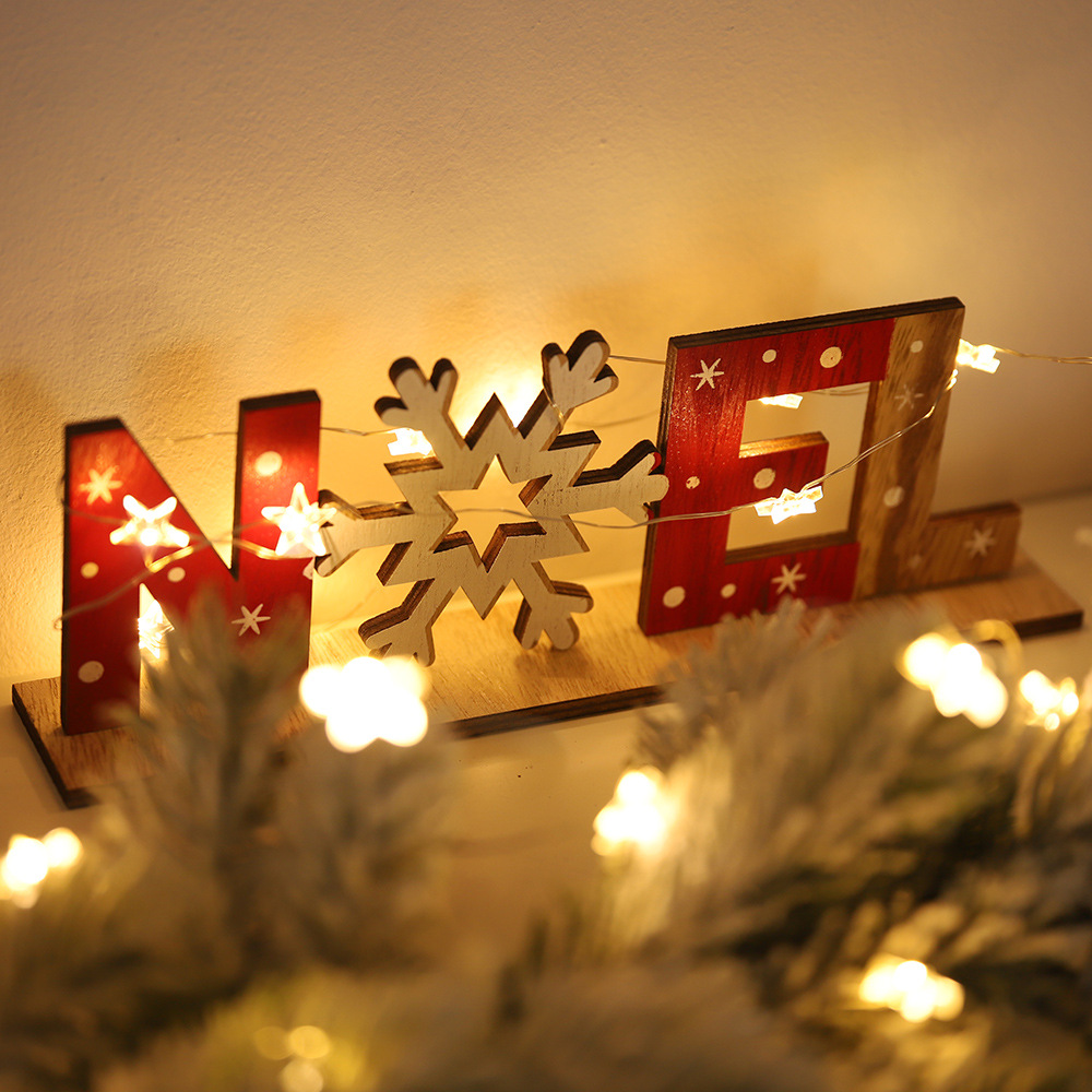 Haube Christmas New Festival Decorations Wooden Letter Ornaments Desktop Creative Printing Ornaments Foreign Trade Hot Sale