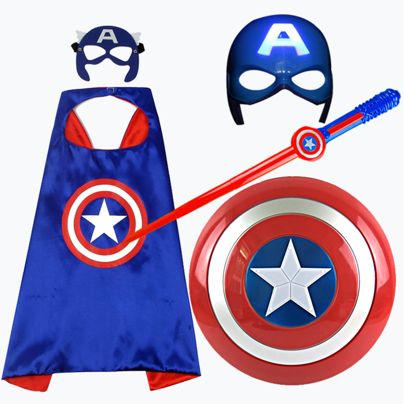 Captain America Shield Toy Children Luminous Mask Sound and Light Sword Cloak Children's Day Performance cosp Clothes Set