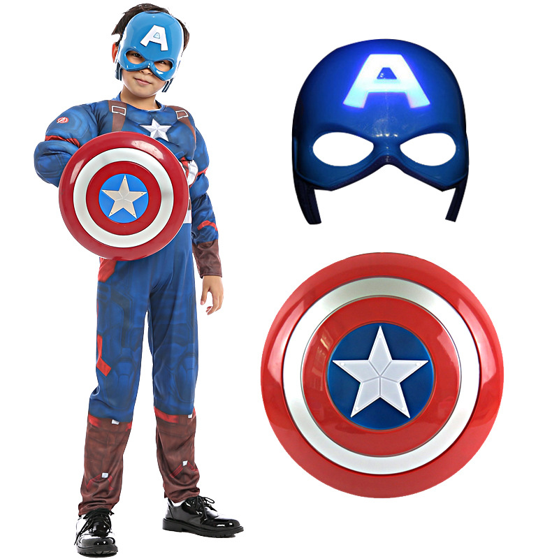 Captain America Shield Toy Children Luminous Mask Sound and Light Sword Cloak Children's Day Performance cosp Clothes Set