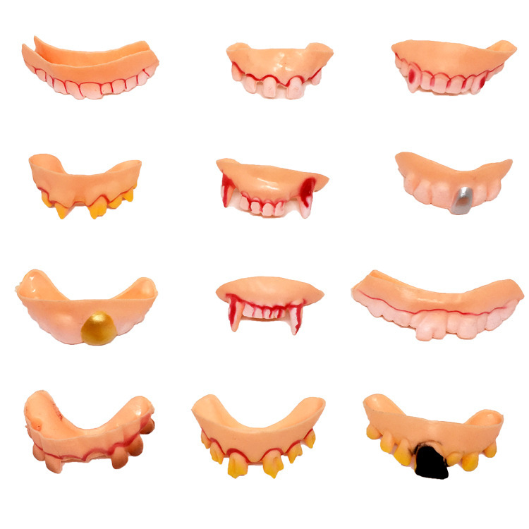 Halloween 12 false teeth cosplay masquerade trick ghost festival buck teeth soft glue teeth trick props