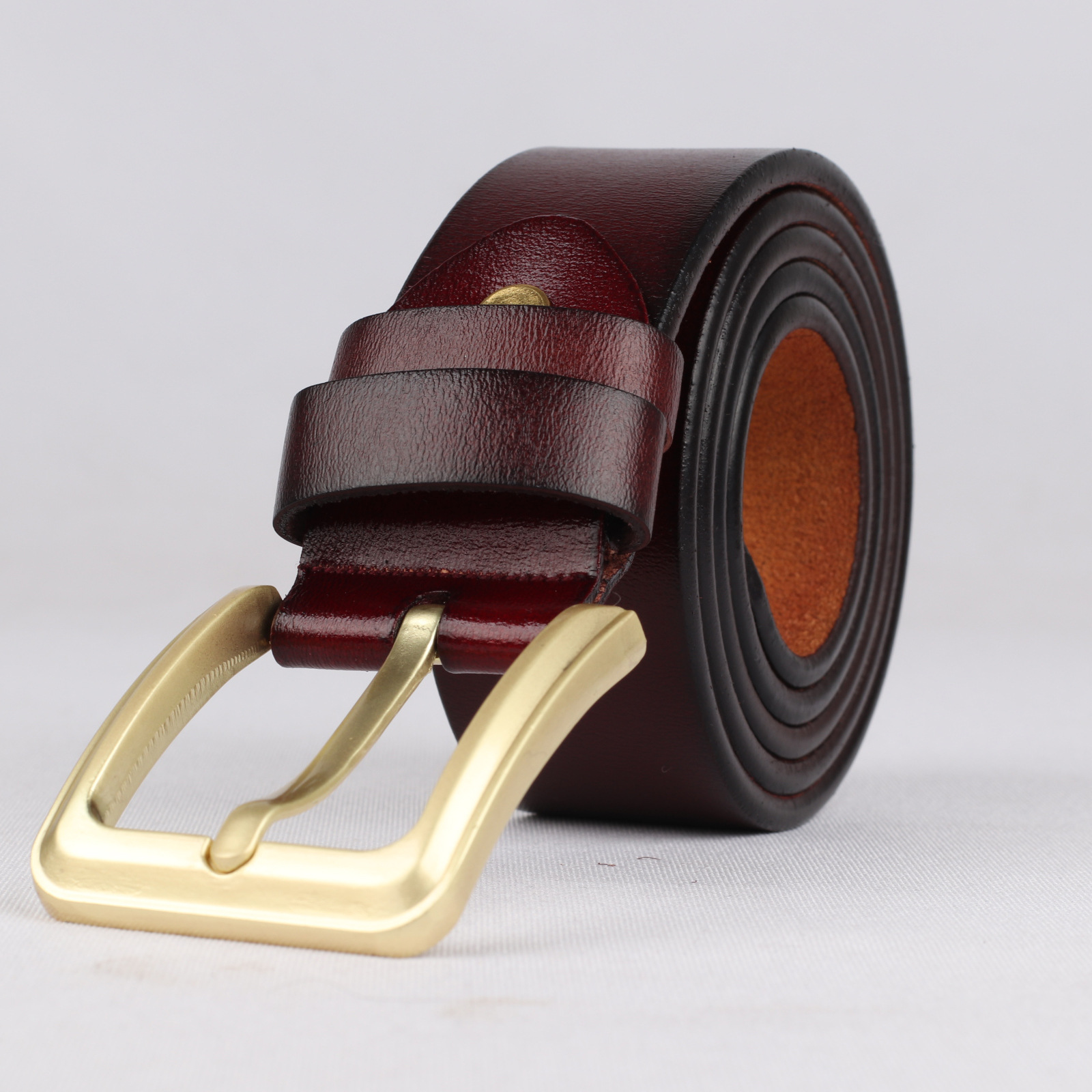 High-grade imitation copper buckle full leather belt men's extended fat fat two-layer leather retro pin buckle men's leather