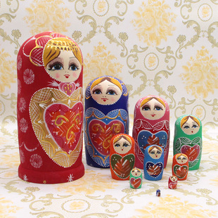 Russian doll peach heart shake sound gift wooden toy crafts wholesale 5~10 layer color pattern random
