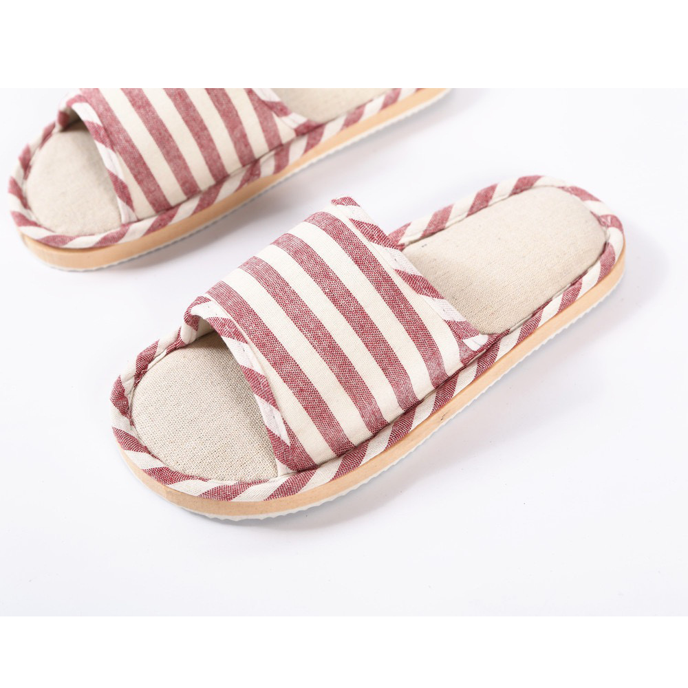 Factory direct sales four seasons home soft striped linen slippers men's cotton and linen home sandals and slippers women one piece drop shipping