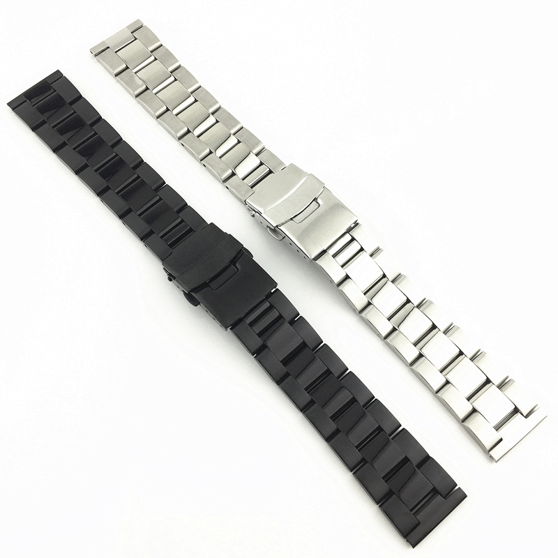 Three beads solid stainless steel strap double safety buckle diving bracelet black steel strap 20 22 24 26 28mm