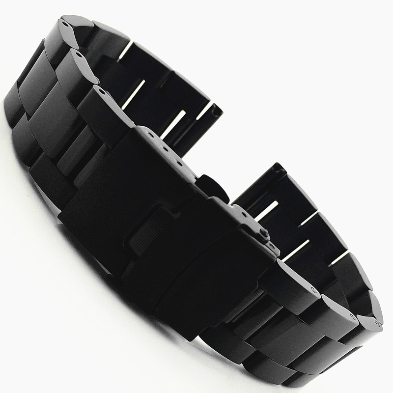 Three beads solid stainless steel strap double safety buckle diving bracelet black steel strap 20 22 24 26 28mm