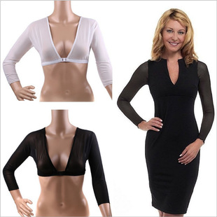 Amazing Arms gauze chest top with front button and navel exposed long sleeve T-shirt base sleeve Black and White 2 in 1