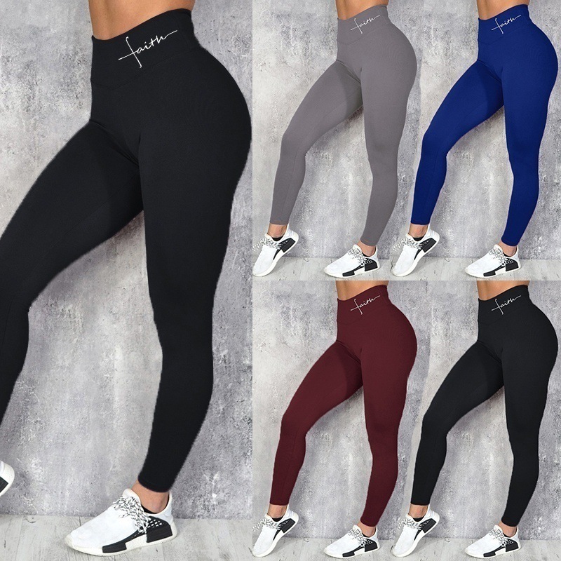 in stock European and American AliExpress Explosions Waist Head Letter Printed Leggings Hip Elastic High Waist Yiwu Leggings