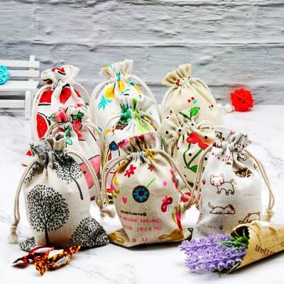 Factory wholesale jewelry bronzing cotton and linen bundle pocket printing drawstring packaging gift bag jewelry