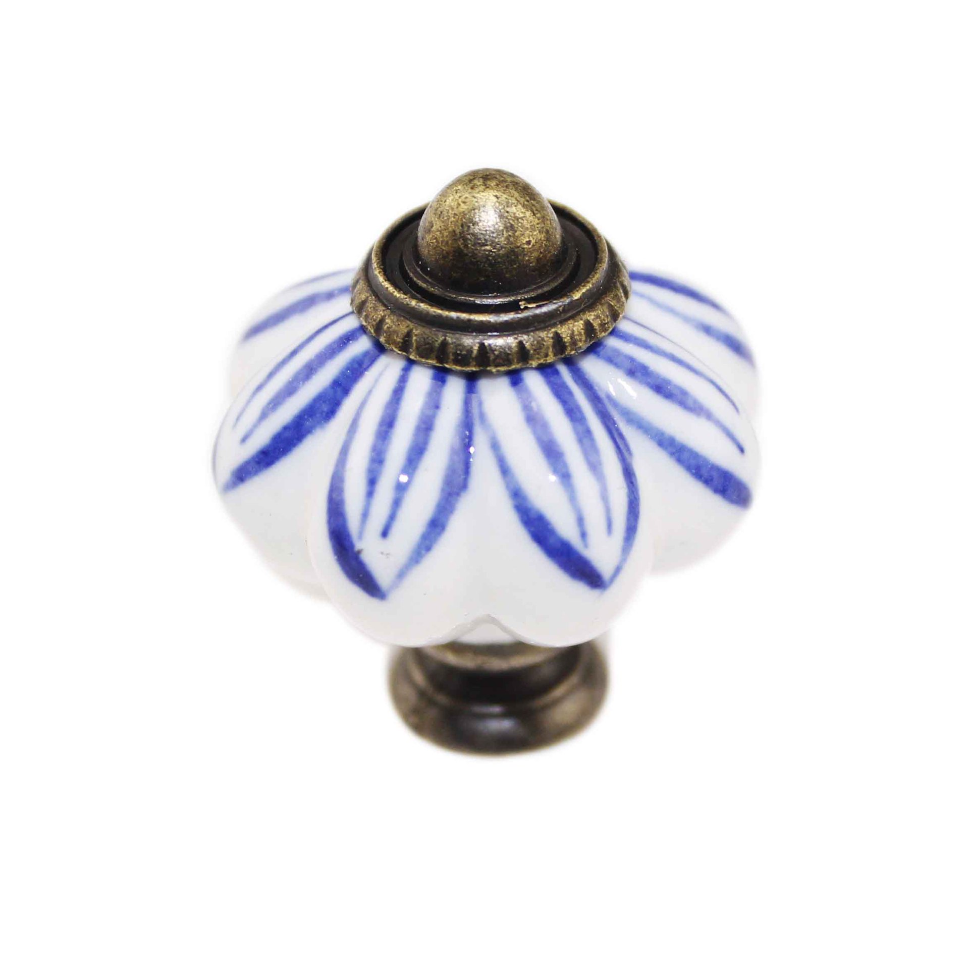 Chinese classical style hand-painted ceramic blue and white porcelain pumpkin handle classical door handle twist drawer cabinet single hole handle