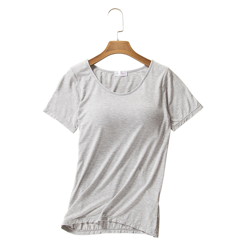 Short-sleeved T-shirt with Chest Pad Modal Camisole Women's Bra-free bra-t Yoga Base Shirt Loose Half-sleeved