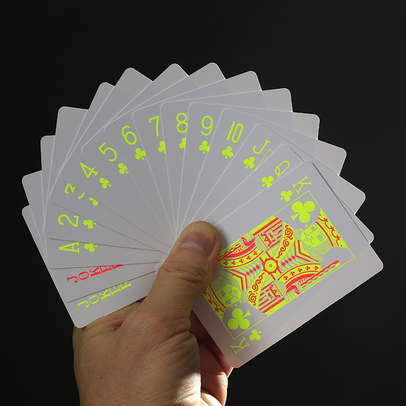 Factory wholesale advertising creative fluorescent playing cards PVC plastic waterproof board game card printing logo