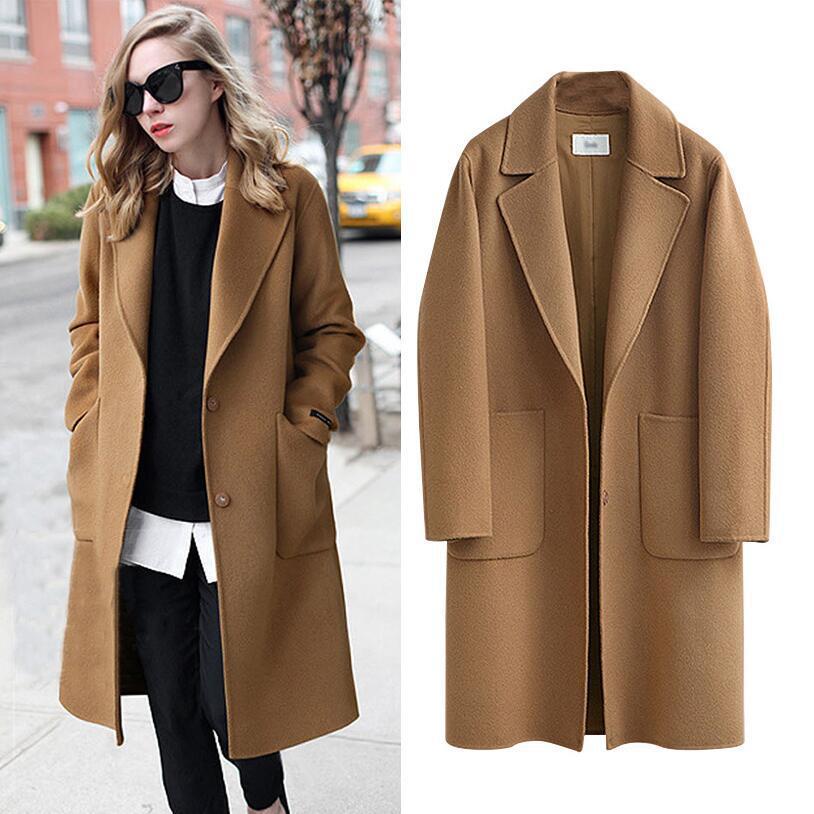 Cross-border 2021 autumn and winter double-sided tweed European and American women's new woolen coat long loose woolen coat women