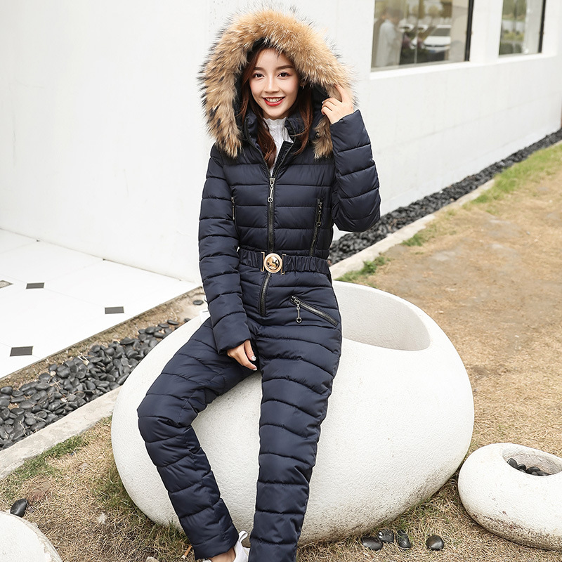 Cross-border 2022 winter New down cotton-padded coat women's one-piece ski suit Korean-style slim-fit thickened hooded cotton-padded coat women