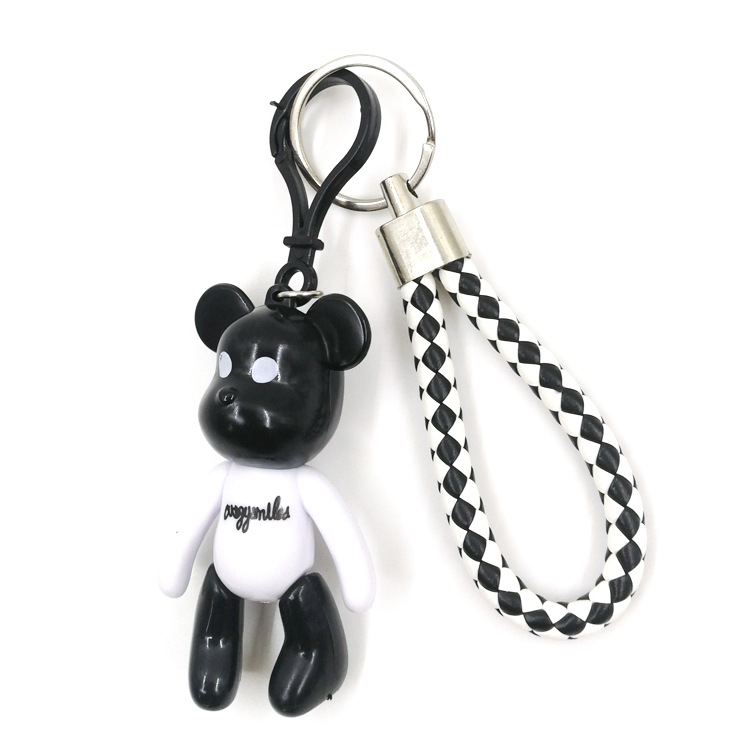 Cartoon Violence Bear Keychain High-end Car Key Pendant pu Leather Men and Women Couple Bag Hanging Keychain