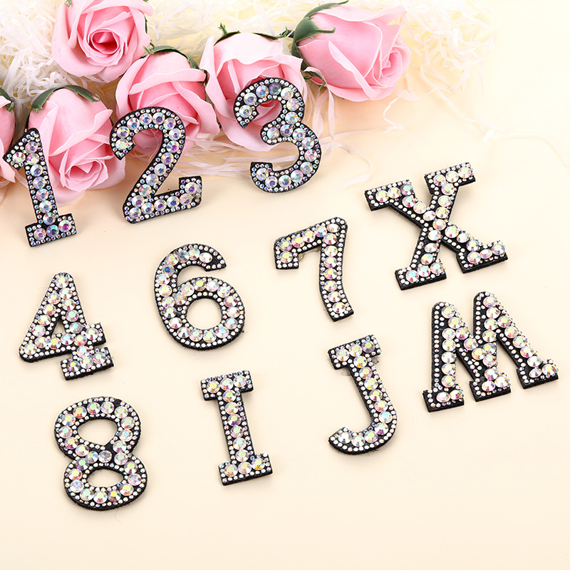 DIY hand-sewn fabric patches for clothing, shoes and hat accessories, 26 alphanumeric symbols, hot diamond stickers, adhesive patches, hot diamond hot pictures