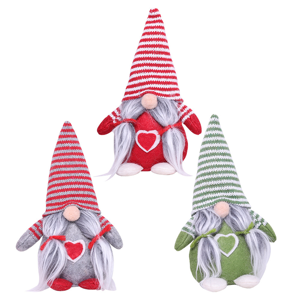 Hogar y jardín Haube Adornos navideños Sombrero de rayas Barba atada Adornos de muñeca sin rostro Decoración de escena Muñeca caliente_voghion.com