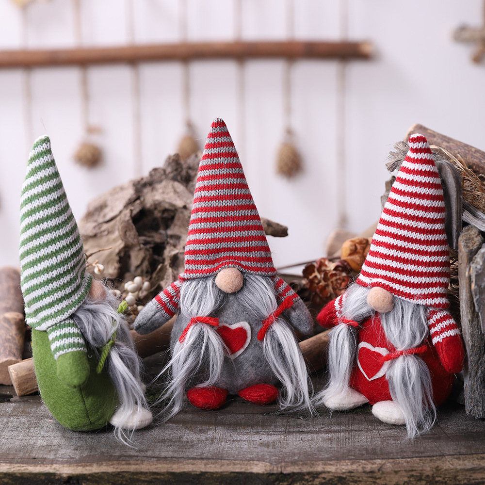 Hogar y jardín Haube Adornos navideños Sombrero de rayas Barba atada Adornos de muñeca sin rostro Decoración de escena Muñeca caliente_voghion.com
