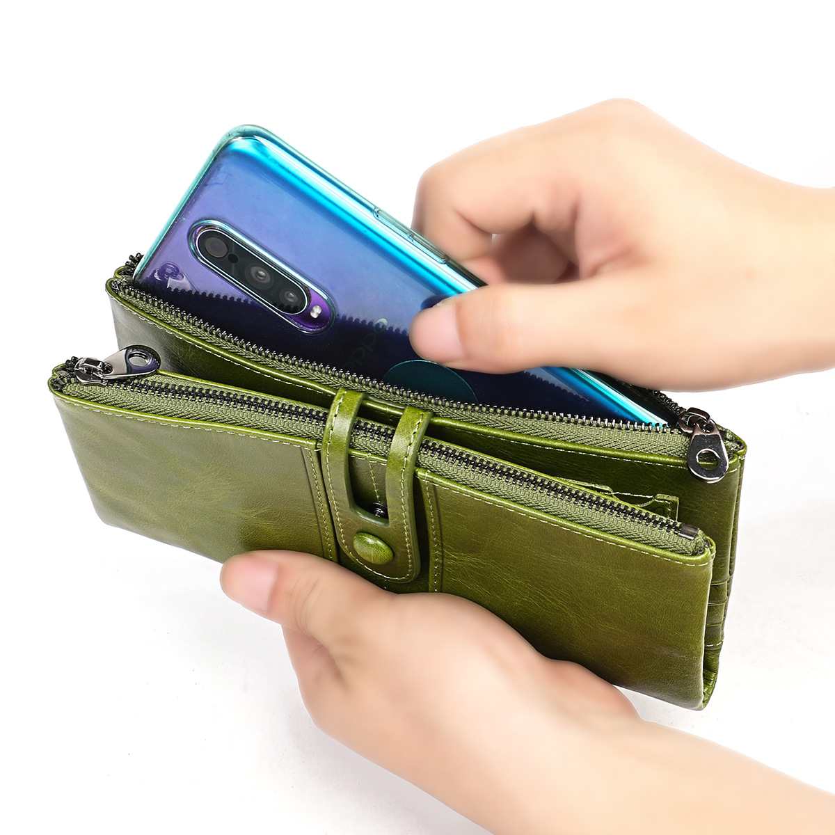 Женский RFID-кошелек с трансграничной поставкой, кошелек из натуральной кожи первого слоя из воловьей кожи, Складывающийся втрое, Многофункциональный длинный кошелек для монет