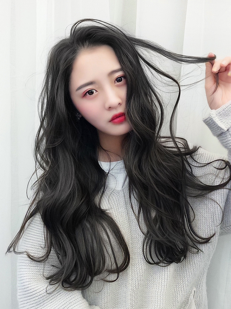 Wig Women's Long Curly Hair Big Wave Long Hair Straight Hair Invisible Cyber Celebrity Hair Tailings Fluffy Natural Silk Wig