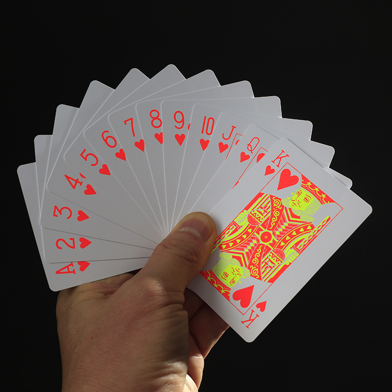 Factory wholesale advertising creative fluorescent playing cards PVC plastic waterproof board game card printing logo