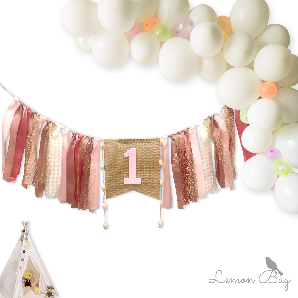Fabric Birthday Flag Pink Girl Dining Chair Flag Decoration ins Birthday Party Venue Layout Supplies