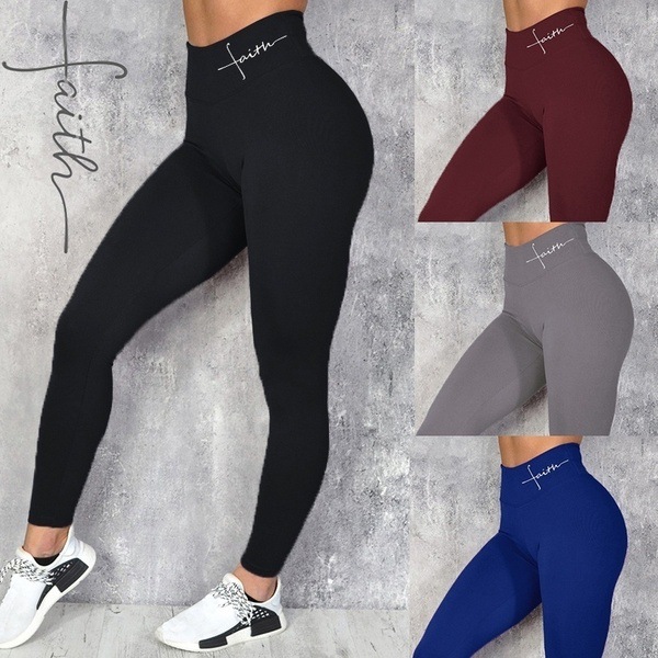 in stock European and American AliExpress Explosions Waist Head Letter Printed Leggings Hip Elastic High Waist Yiwu Leggings