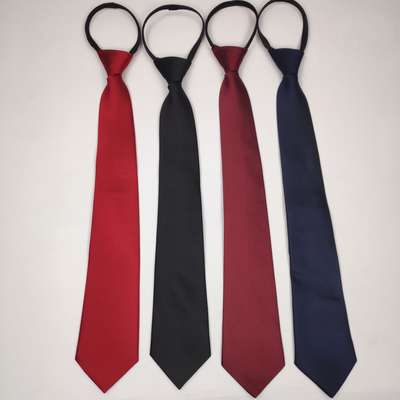 Factory direct customizable polyester silk knot-free twill men's tie 8cm lazy solid color zipper tie