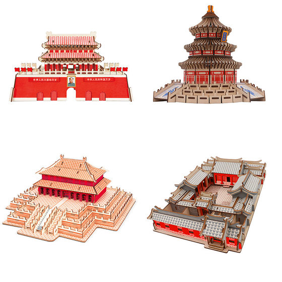 Wooden 3d three-dimensional puzzle DIY puzzle toy ancient building model supports a generation of night market stalls