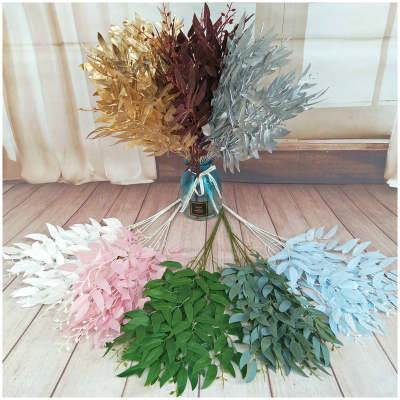 Artificial leaf vine plant willow leaf wedding wedding road lead layout simulation green plant silk printing cloth handle beam willow leaf