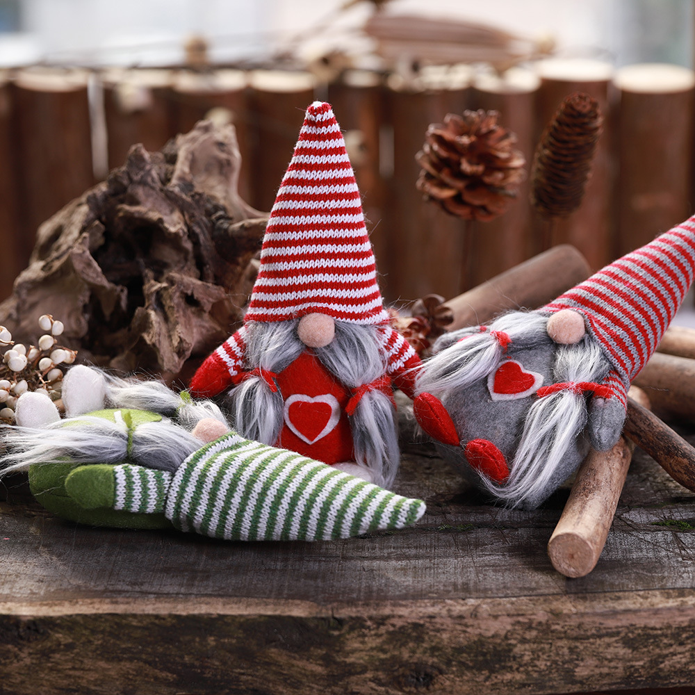 Hogar y jardín Haube Adornos navideños Sombrero de rayas Barba atada Adornos de muñeca sin rostro Decoración de escena Muñeca caliente_voghion.com