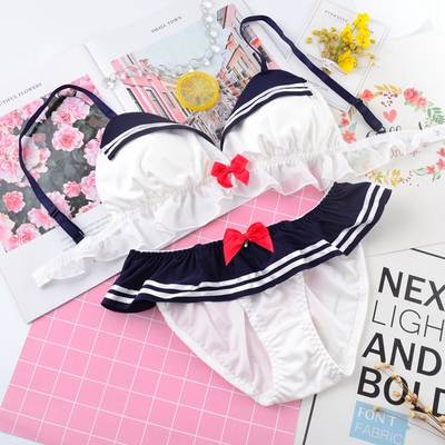 Bra Set Japanese Girl Cute Sweet No Steel Ring Triangle Cup Thin Student Women's Underwear Panties Set